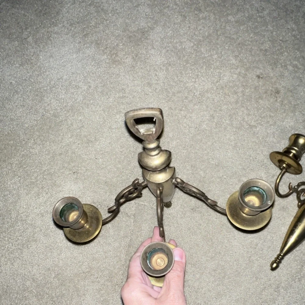 Brass Wall-Mounted Candlestick Set of 2, holds 3 candles each